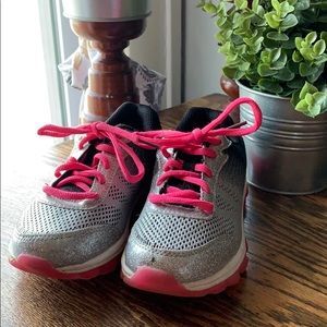 Girls pink and black/ silver memory foam tennies